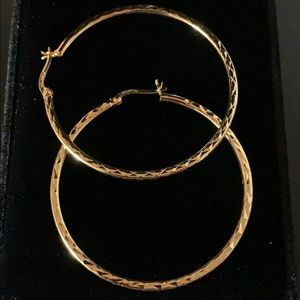 14k Gold over Silver Diamond Cut Hoop Earrings